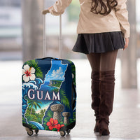Guam Map Latte Stone Luggage Cover Hibiscus Floral Coastal Landscape