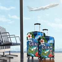 Guam Map Latte Stone Luggage Cover Hibiscus Floral Coastal Landscape
