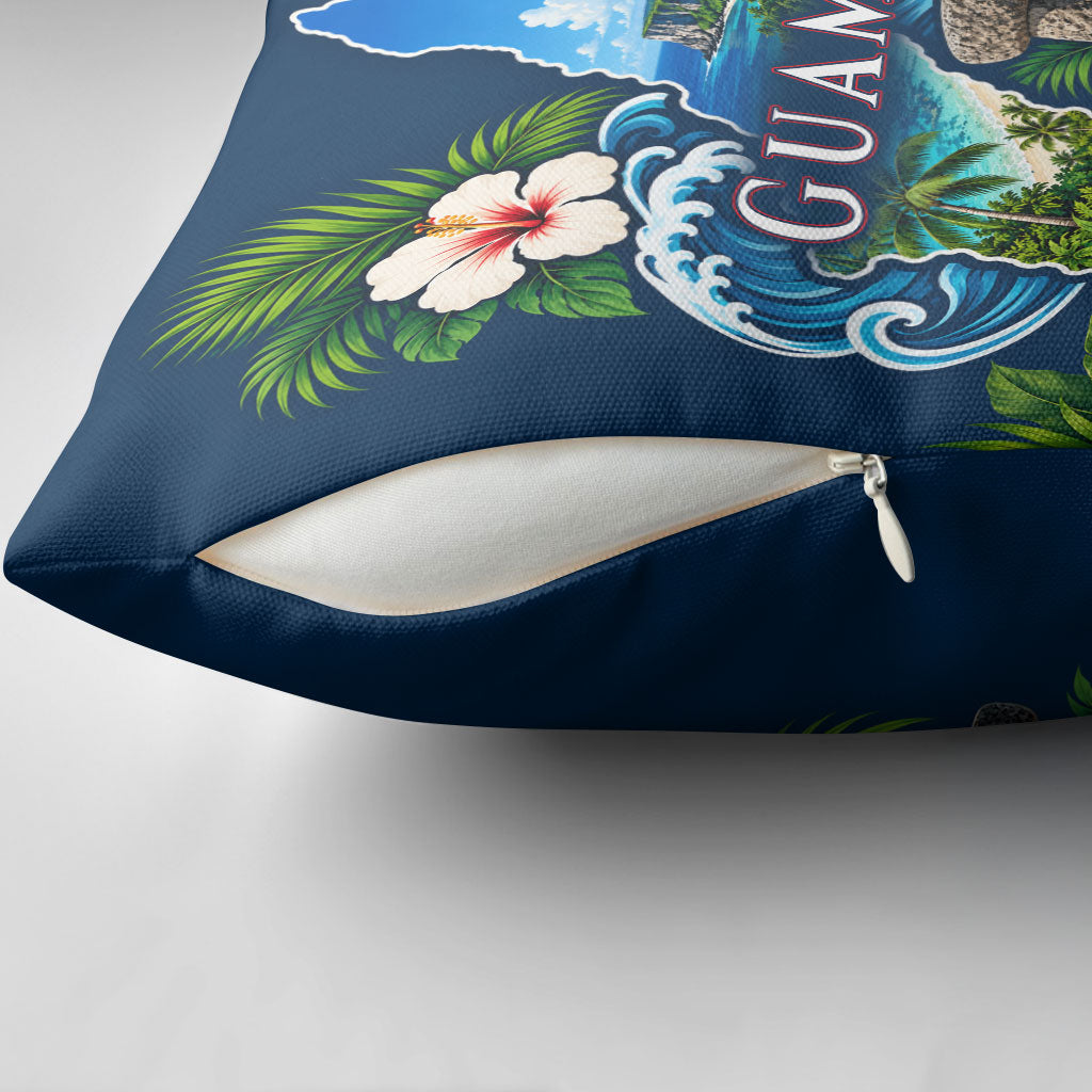 Guam Map Latte Stone Pillow Cover Hibiscus Floral Coastal Landscape TS04 - Polynesian Pride