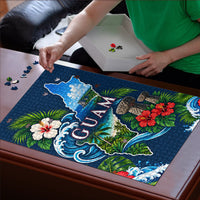Guam Map Latte Stone Puzzle Hibiscus Floral Coastal Landscape TS04 - Polynesian Pride