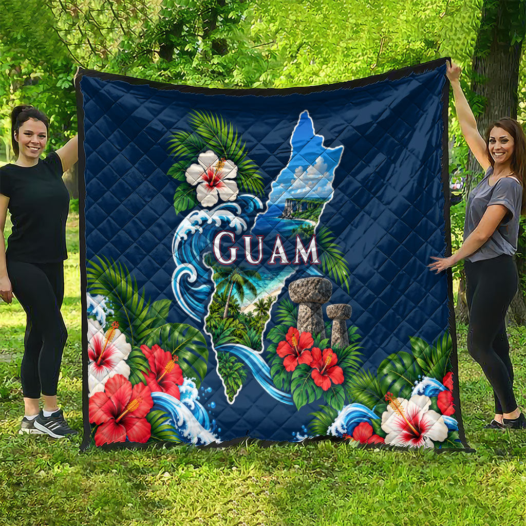 Guam Map Latte Stone Quilt Hibiscus Floral Coastal Landscape TS04 - Polynesian Pride