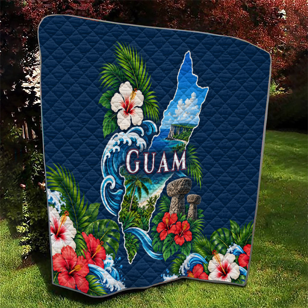 Guam Map Latte Stone Quilt Hibiscus Floral Coastal Landscape TS04 - Polynesian Pride