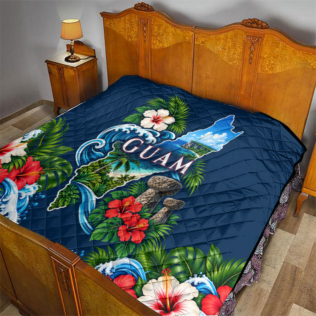 Guam Map Latte Stone Quilt Hibiscus Floral Coastal Landscape TS04 - Polynesian Pride