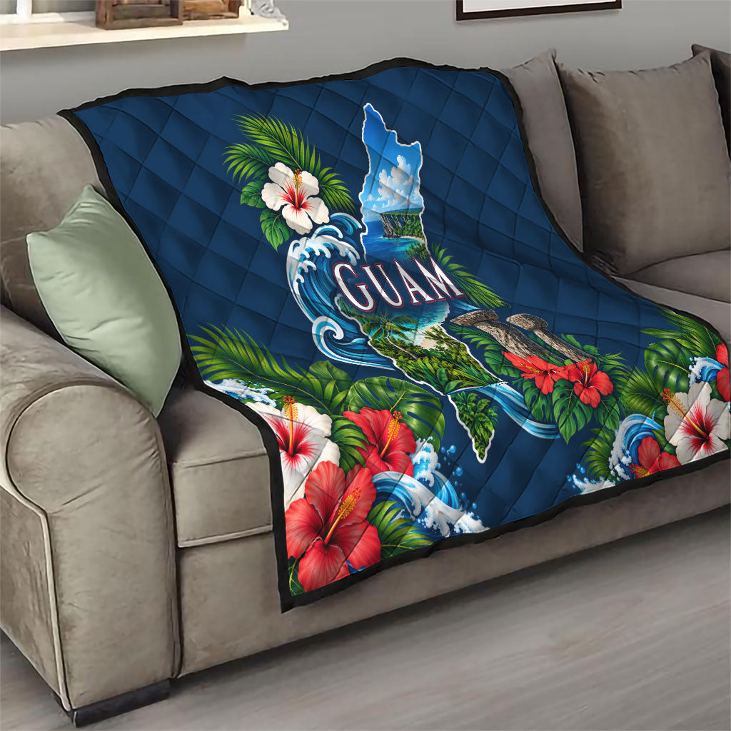 Guam Map Latte Stone Quilt Hibiscus Floral Coastal Landscape TS04 - Polynesian Pride