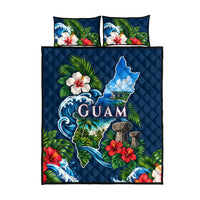 Guam Map Latte Stone Quilt Bed Set Hibiscus Floral Coastal Landscape