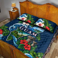 Guam Map Latte Stone Quilt Bed Set Hibiscus Floral Coastal Landscape