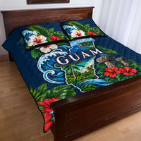 Guam Map Latte Stone Quilt Bed Set Hibiscus Floral Coastal Landscape