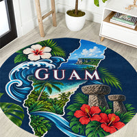 Guam Map Latte Stone Round Carpet Hibiscus Floral Coastal Landscape