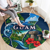 Guam Map Latte Stone Round Carpet Hibiscus Floral Coastal Landscape