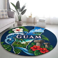 Guam Map Latte Stone Round Carpet Hibiscus Floral Coastal Landscape