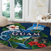 Guam Map Latte Stone Round Carpet Hibiscus Floral Coastal Landscape