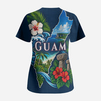 Guam Map Latte Stone Scrub Top Hibiscus Floral Coastal Landscape TS04 - Polynesian Pride
