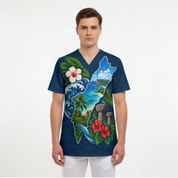 Guam Map Latte Stone Scrub Top Hibiscus Floral Coastal Landscape TS04 - Polynesian Pride