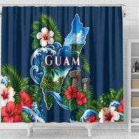Guam Map Latte Stone Shower Curtain Hibiscus Floral Coastal Landscape TS04 - Polynesian Pride