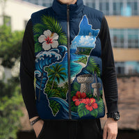 Guam Map Latte Stone Sleeveless Puffer Jacket Hibiscus Floral Coastal Landscape