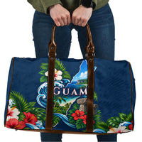Guam Map Latte Stone Travel Bag Hibiscus Floral Coastal Landscape TS04 Blue Red - Polynesian Pride