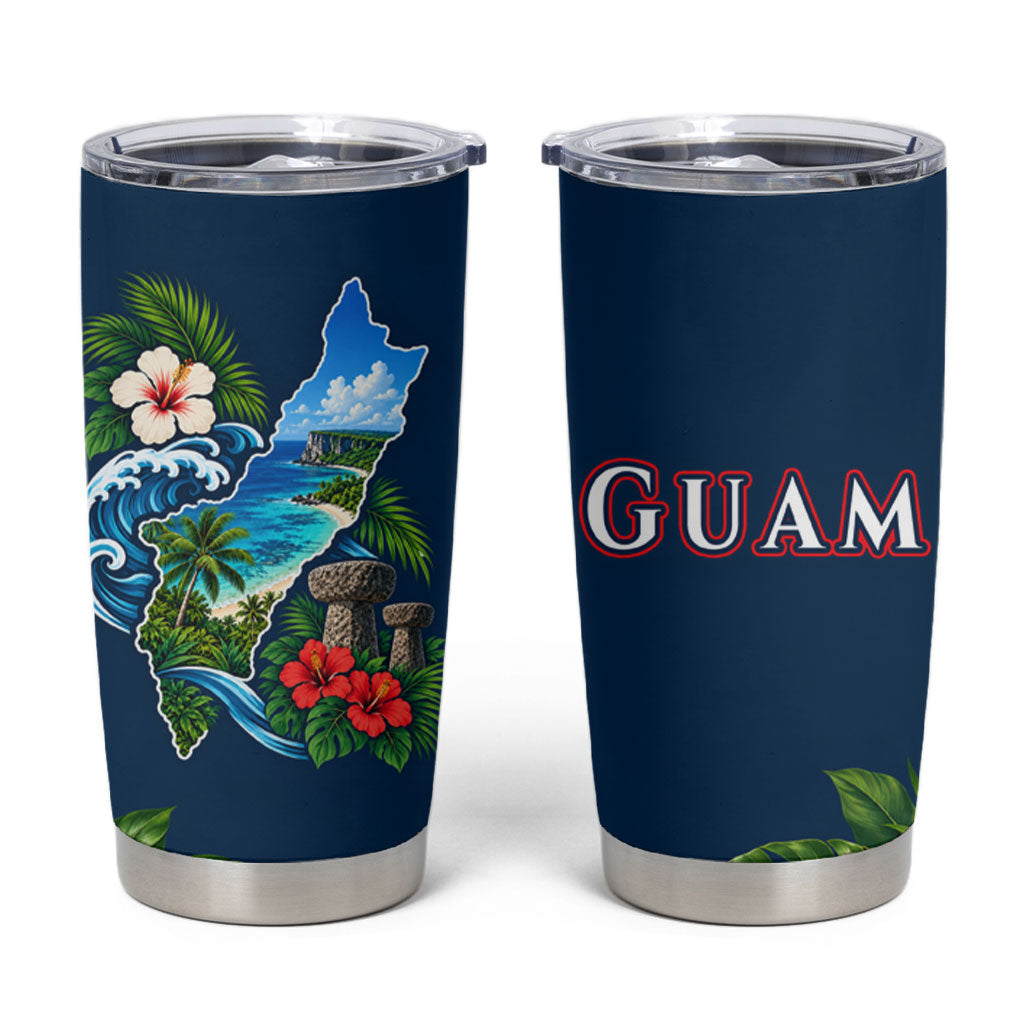 Guam Map Latte Stone Tumbler Cup Hibiscus Floral Coastal Landscape