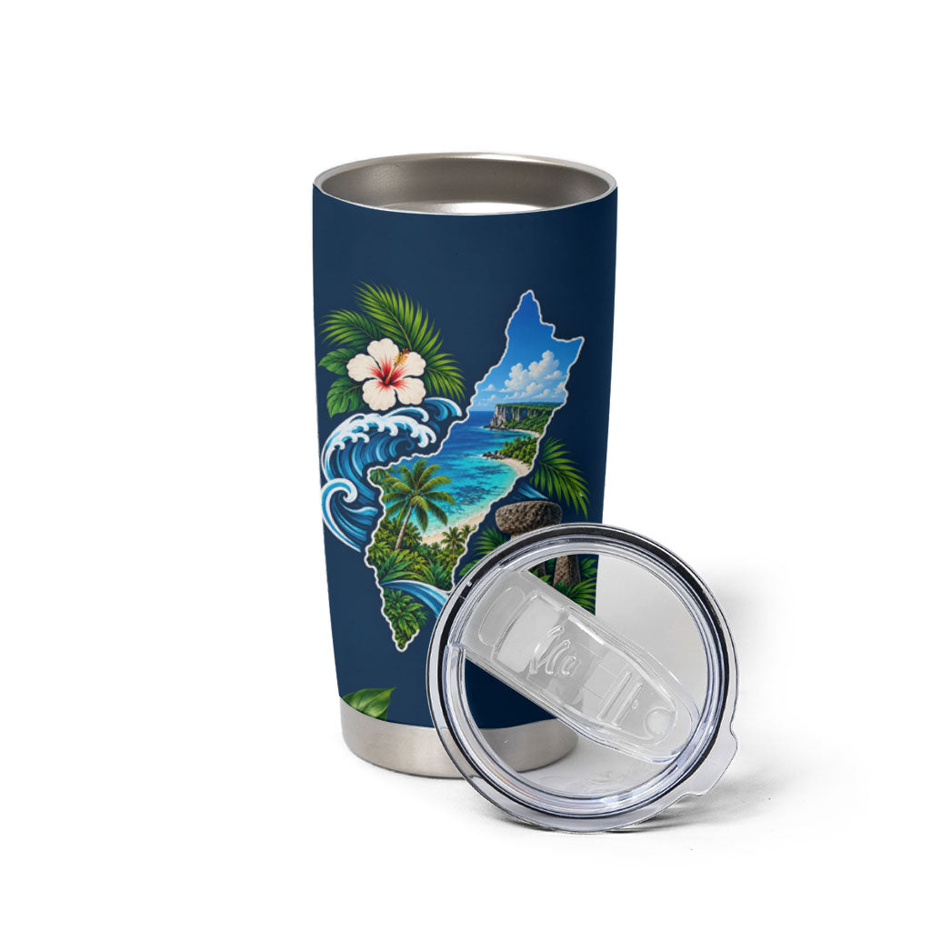 Guam Map Latte Stone Tumbler Cup Hibiscus Floral Coastal Landscape