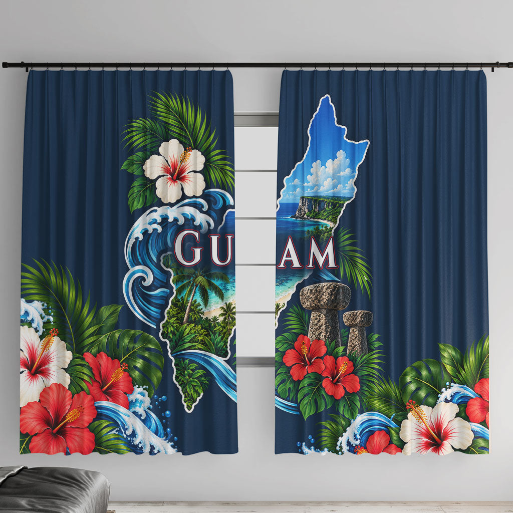 Guam Map Latte Stone Window Curtain Hibiscus Floral Coastal Landscape