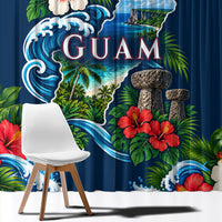 Guam Map Latte Stone Window Curtain Hibiscus Floral Coastal Landscape