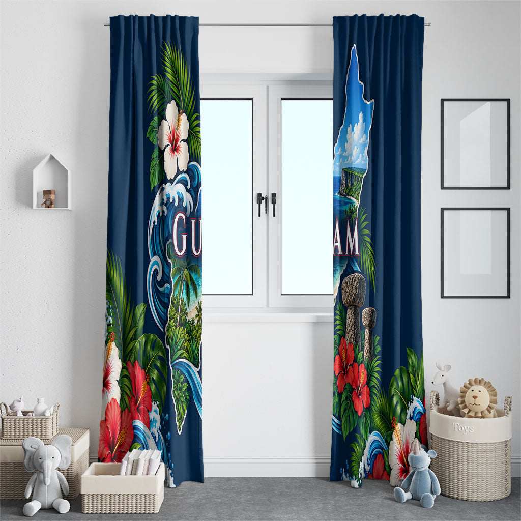 Guam Map Latte Stone Window Curtain Hibiscus Floral Coastal Landscape