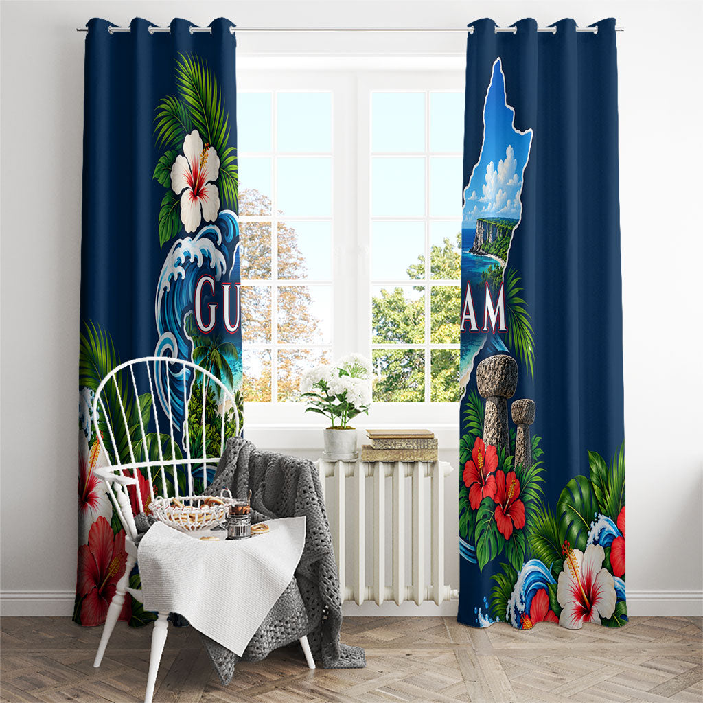 Guam Map Latte Stone Window Curtain Hibiscus Floral Coastal Landscape
