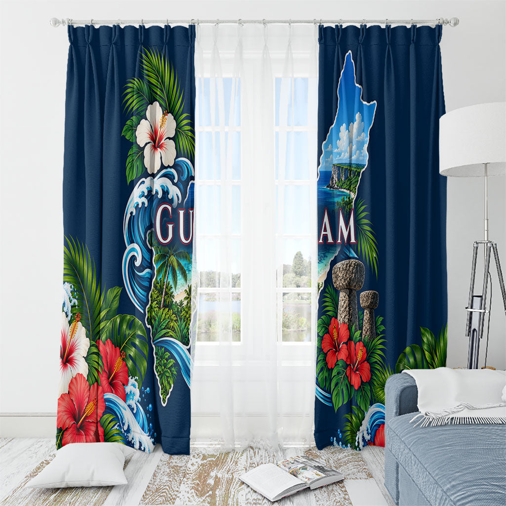 Guam Map Latte Stone Window Curtain Hibiscus Floral Coastal Landscape