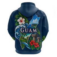 Guam Map Latte Stone Zip Hoodie Hibiscus Floral Coastal Landscape TS04 - Polynesian Pride