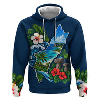 Guam Map Latte Stone Zip Hoodie Hibiscus Floral Coastal Landscape TS04 Pullover Hoodie Blue Red - Polynesian Pride