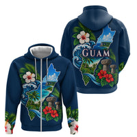 Guam Map Latte Stone Zip Hoodie Hibiscus Floral Coastal Landscape TS04 - Polynesian Pride