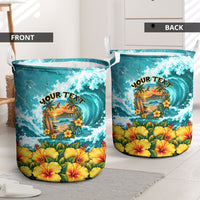 Personalized Hawaii 60th Birthday Eagle Laundry Basket Tropical Sunset Beach Hibiscus Ocean Wave