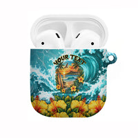 Personalized Hawaii 60th Birthday Eagle AirPods Case Tropical Sunset Beach Hibiscus Ocean Wave