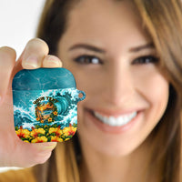 Personalized Hawaii 60th Birthday Eagle AirPods Case Tropical Sunset Beach Hibiscus Ocean Wave