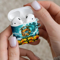 Personalized Hawaii 60th Birthday Eagle AirPods Case Tropical Sunset Beach Hibiscus Ocean Wave
