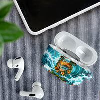 Personalized Hawaii 60th Birthday Eagle AirPods Case Tropical Sunset Beach Hibiscus Ocean Wave