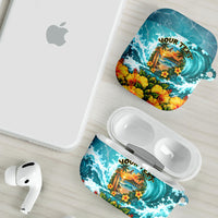 Personalized Hawaii 60th Birthday Eagle AirPods Case Tropical Sunset Beach Hibiscus Ocean Wave