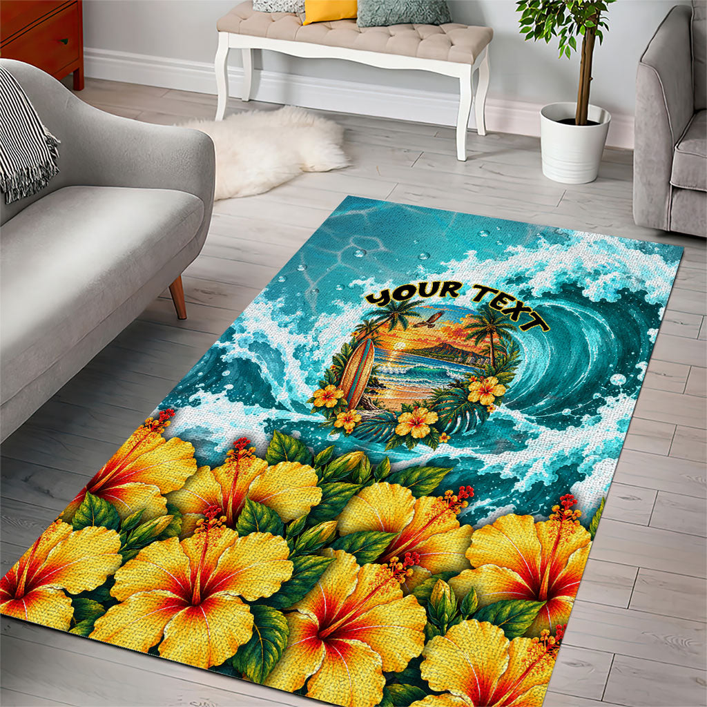 Personalized Hawaii 60th Birthday Eagle Area Rug Tropical Sunset Beach Hibiscus Ocean Wave TS04 - Polynesian Pride