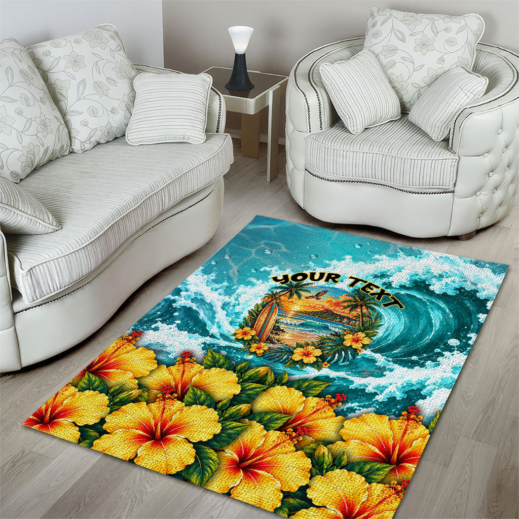 Personalized Hawaii 60th Birthday Eagle Area Rug Tropical Sunset Beach Hibiscus Ocean Wave TS04 - Polynesian Pride