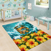 Personalized Hawaii 60th Birthday Eagle Area Rug Tropical Sunset Beach Hibiscus Ocean Wave TS04 - Polynesian Pride