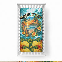 Personalized Hawaii 60th Birthday Eagle Baby Bed Cover Tropical Sunset Beach Hibiscus Ocean Wave TS04 28 × 52 in Blue Yellow - Polynesian Pride