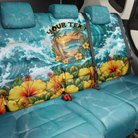 Personalized Hawaii 60th Birthday Eagle Back Car Seat Cover Tropical Sunset Beach Hibiscus Ocean Wave