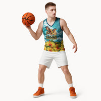 Personalized Hawaii 60th Birthday Eagle Basketball Jersey Tropical Sunset Beach Hibiscus Ocean Wave