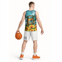 Personalized Hawaii 60th Birthday Eagle Basketball Jersey Tropical Sunset Beach Hibiscus Ocean Wave