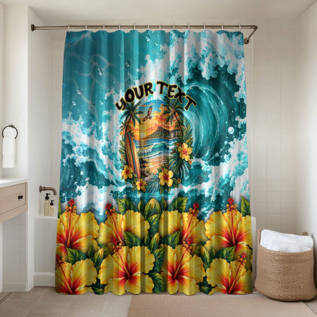 Personalized Hawaii 60th Birthday Eagle Bathroom Set Tropical Sunset Beach Hibiscus Ocean Wave