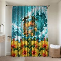 Personalized Hawaii 60th Birthday Eagle Bathroom Set Tropical Sunset Beach Hibiscus Ocean Wave