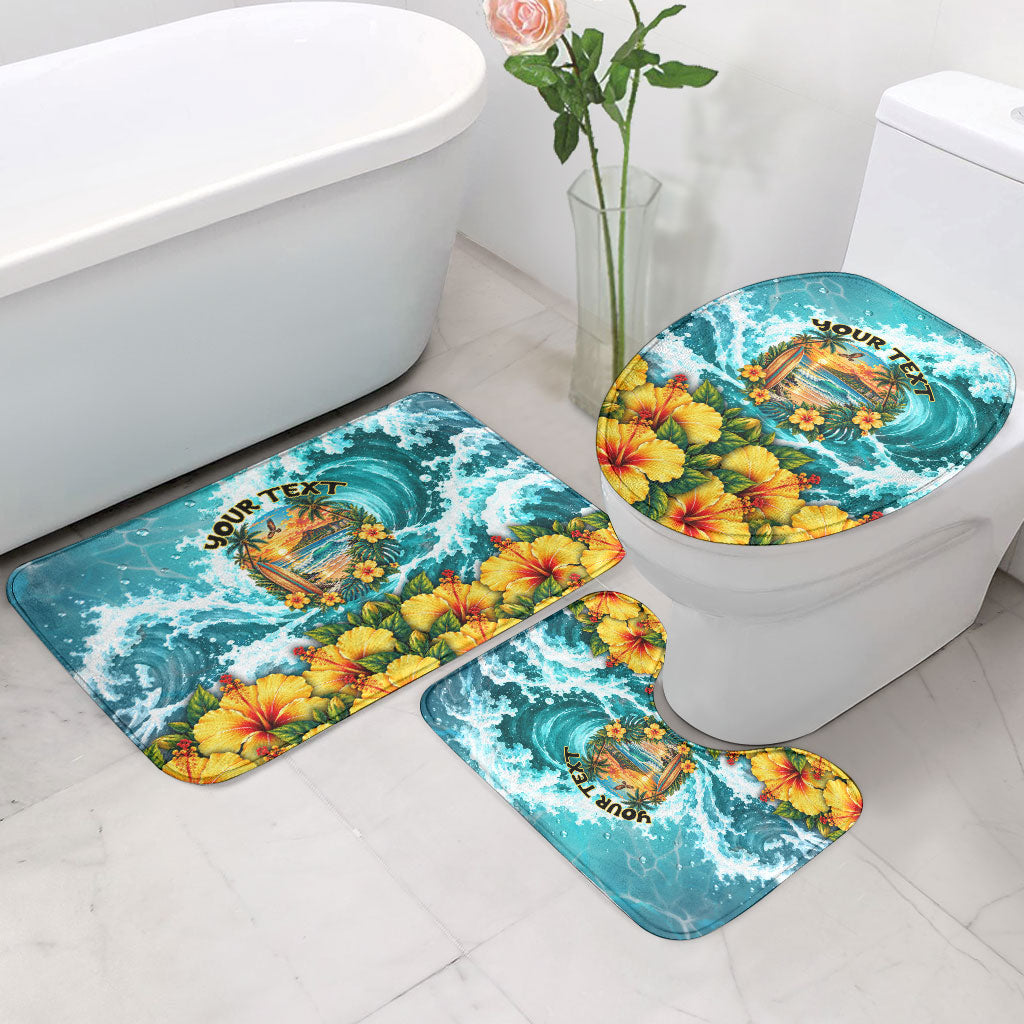Personalized Hawaii 60th Birthday Eagle Bathroom Set Tropical Sunset Beach Hibiscus Ocean Wave