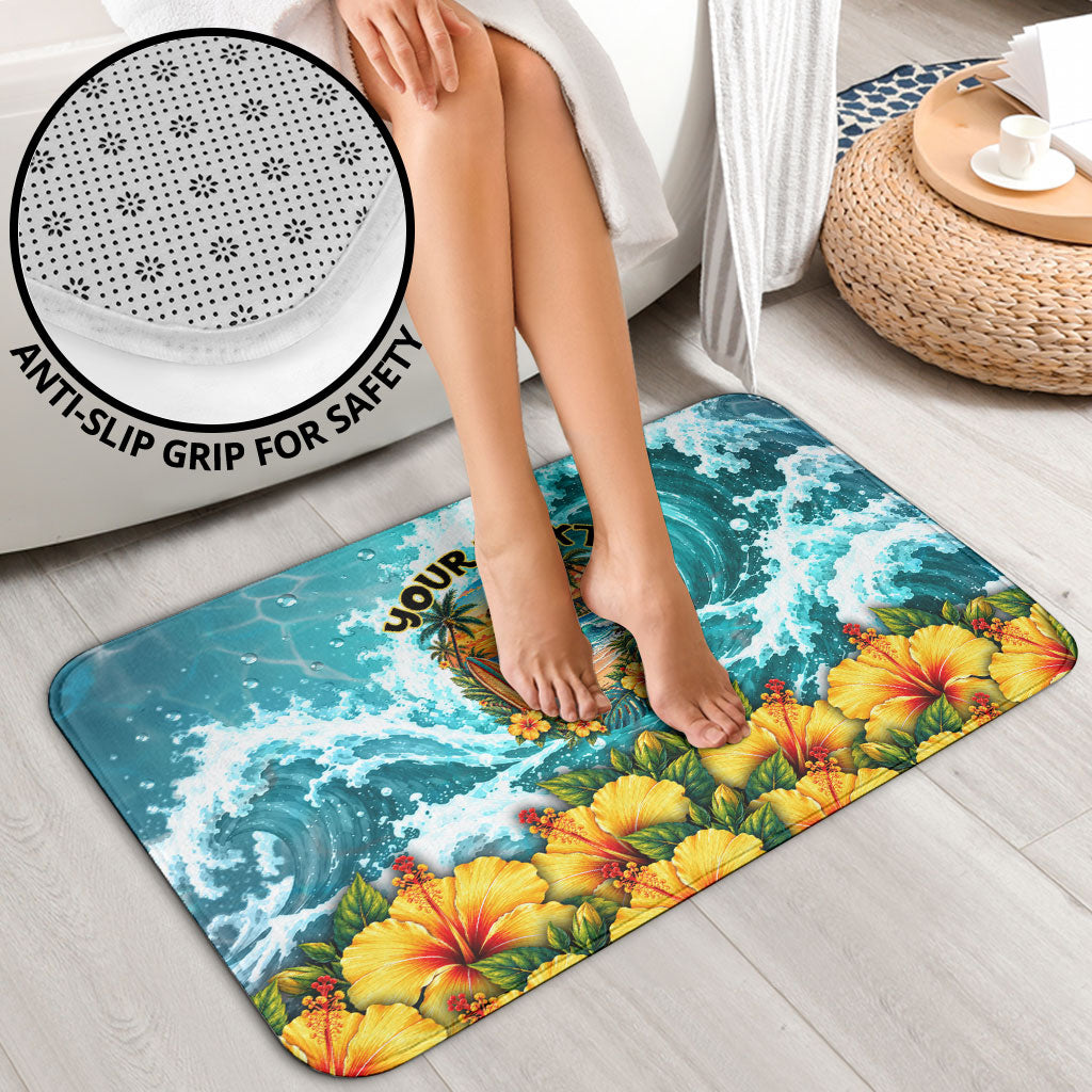 Personalized Hawaii 60th Birthday Eagle Bathroom Set Tropical Sunset Beach Hibiscus Ocean Wave