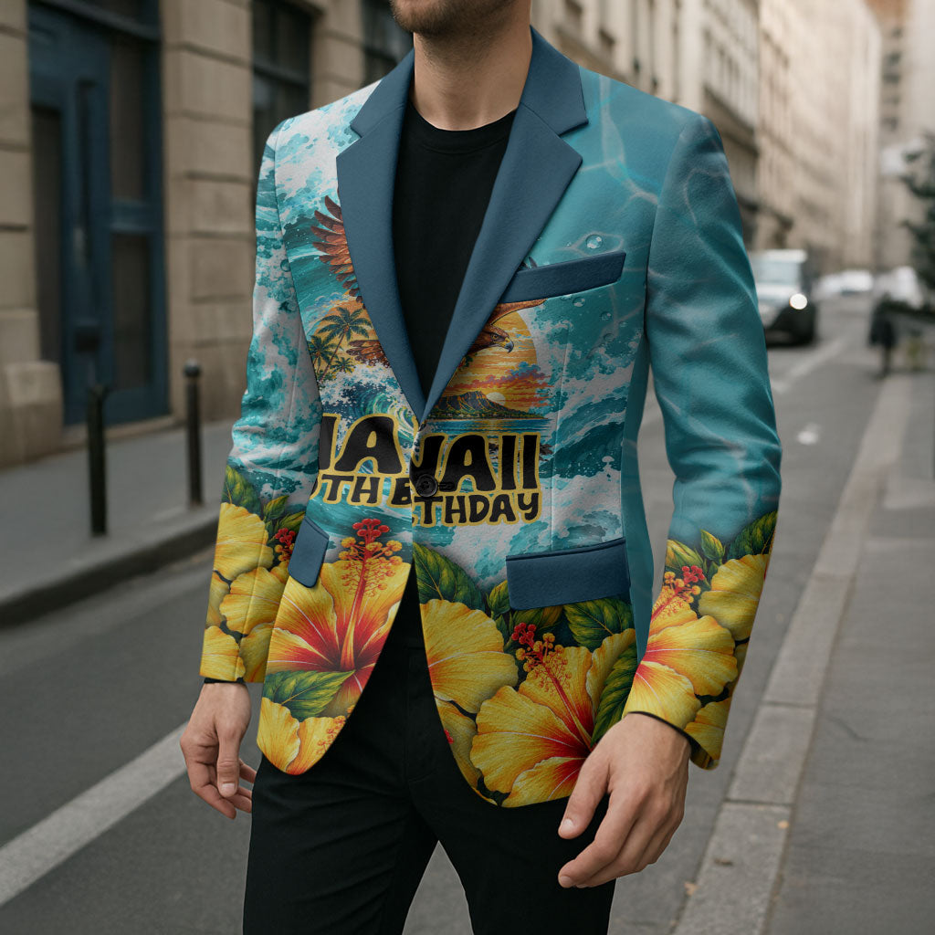 Personalized Hawaii 60th Birthday Eagle Blazer Tropical Sunset Beach Hibiscus Ocean Wave TS04 - Polynesian Pride