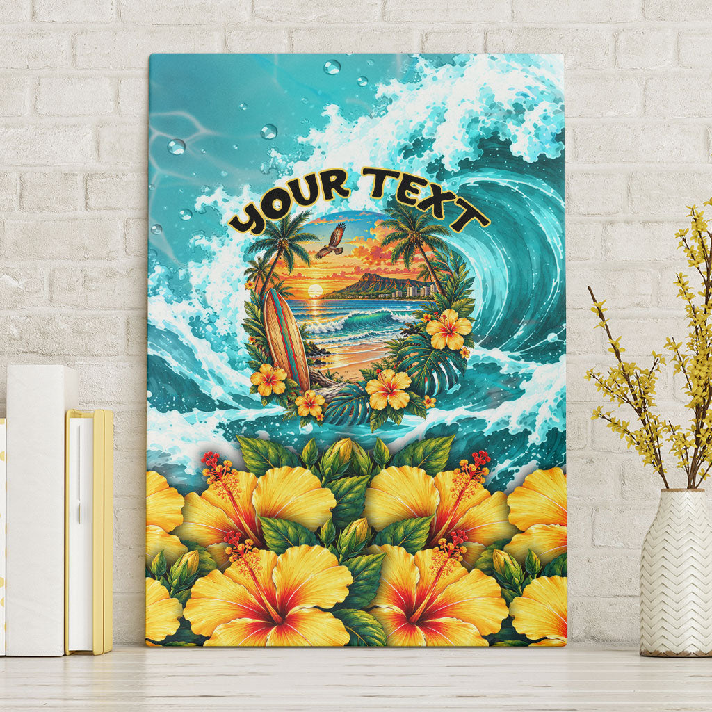 Personalized Hawaii 60th Birthday Eagle Canvas Wall Art Tropical Sunset Beach Hibiscus Ocean Wave