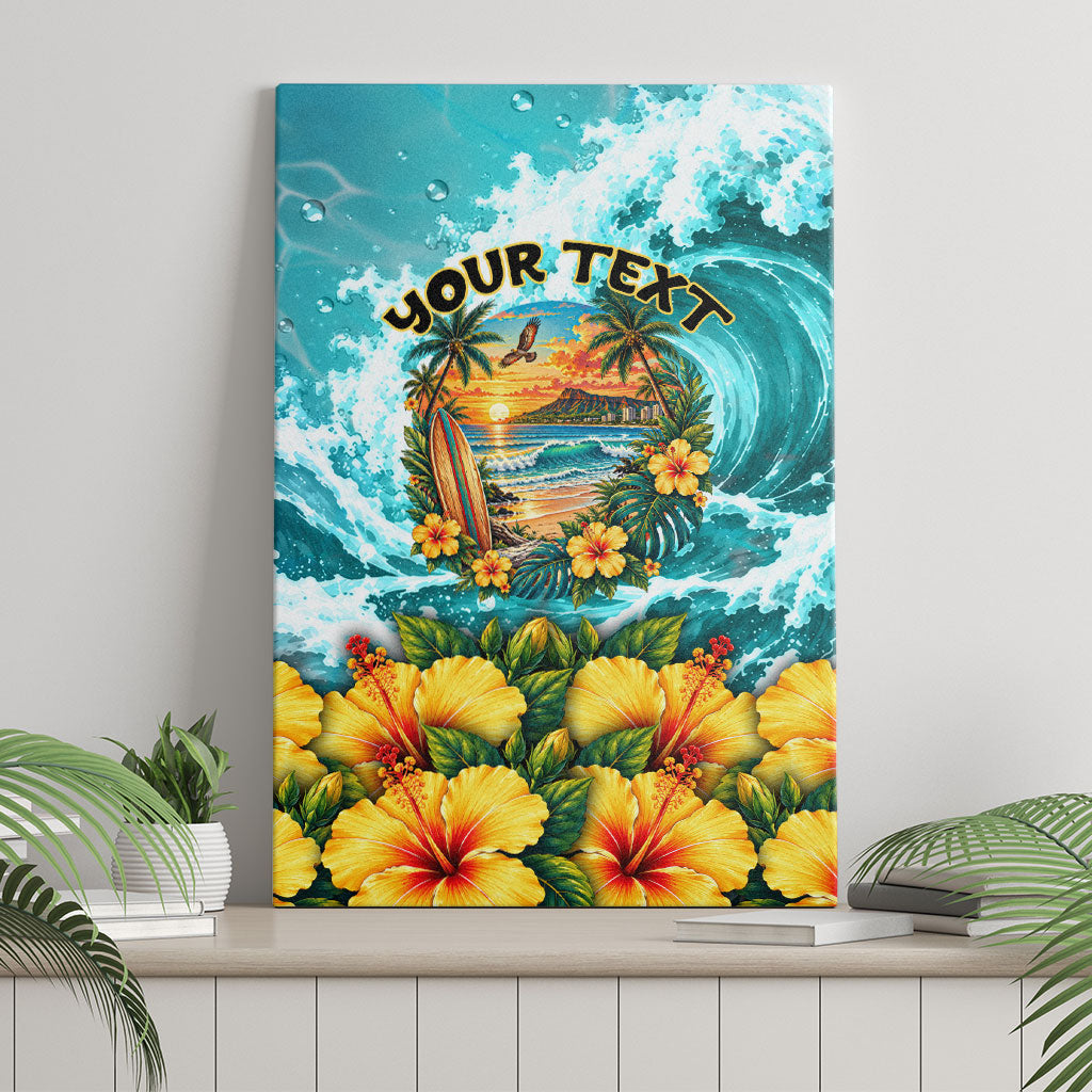 Personalized Hawaii 60th Birthday Eagle Canvas Wall Art Tropical Sunset Beach Hibiscus Ocean Wave